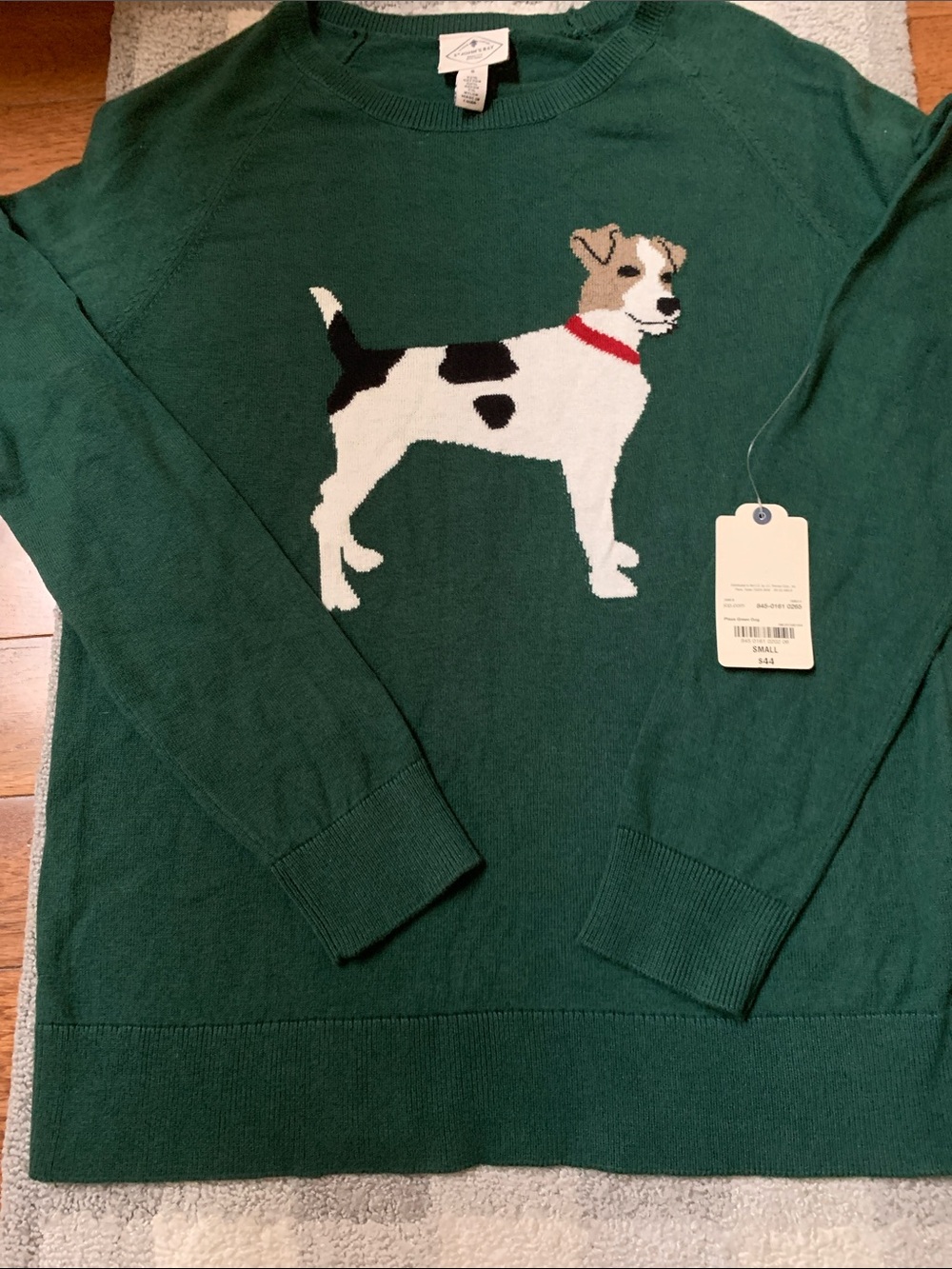 St. John's Bay Green Crewneck Sweater with Dog Intarsia